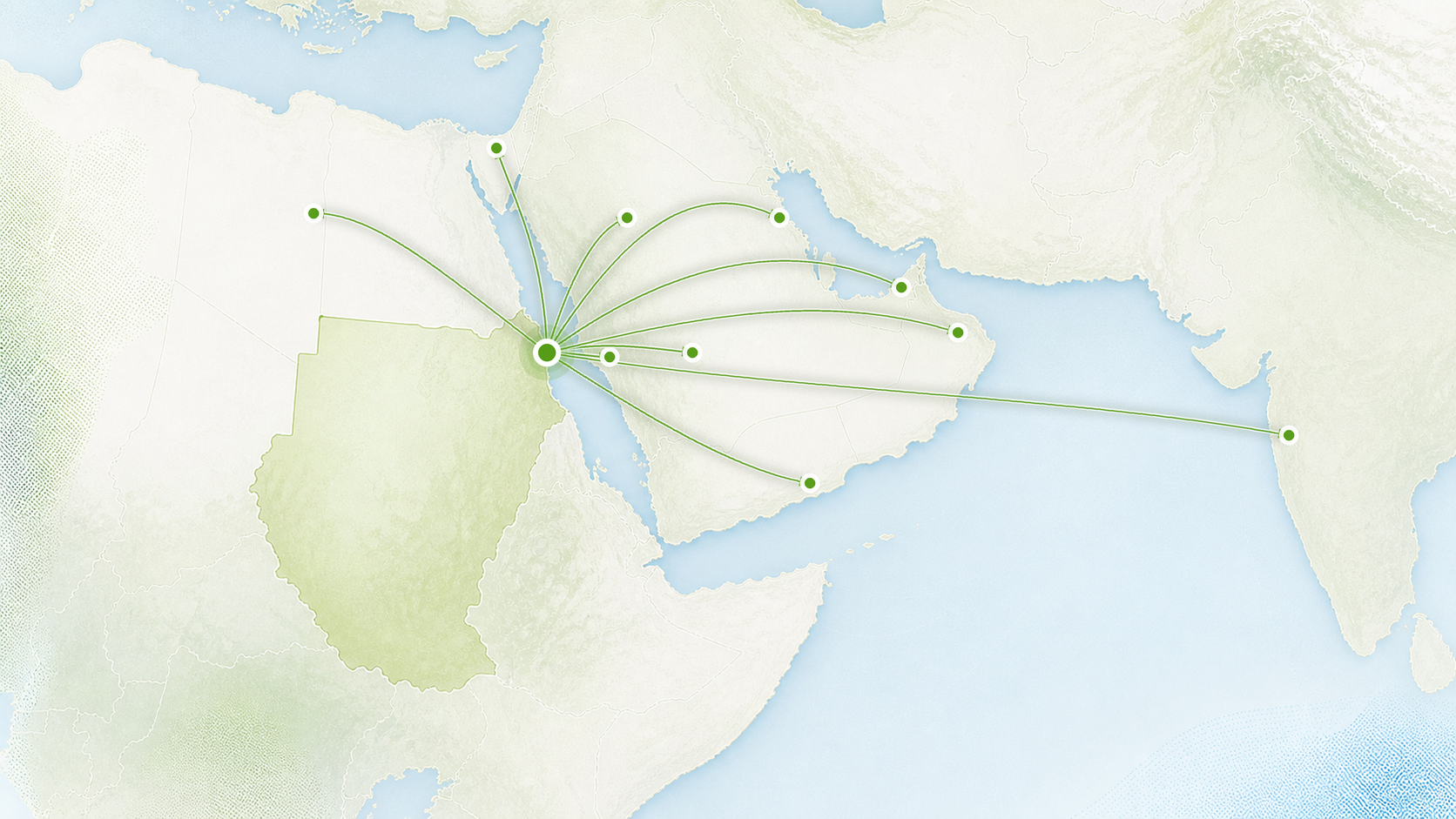 Static export route map from Suakin on Sudan Red Sea coast to regional markets