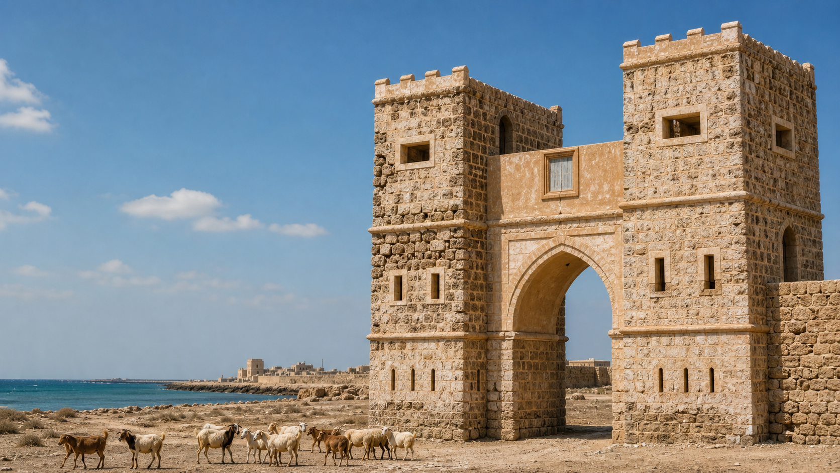 Sudanese Suakin historic gate with Red Sea livestock heritage